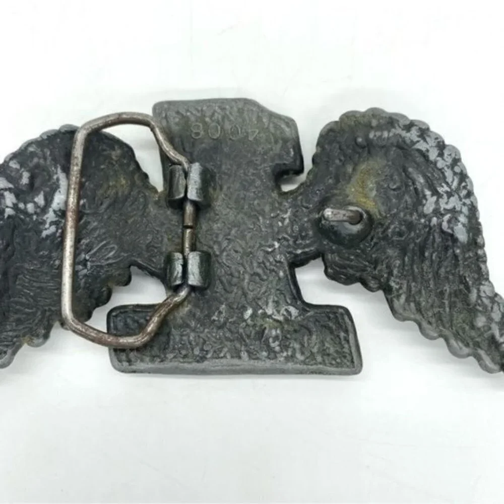 Vintage Harley Davidson Wings One America Stars and Stripes Enamel Belt Buckle